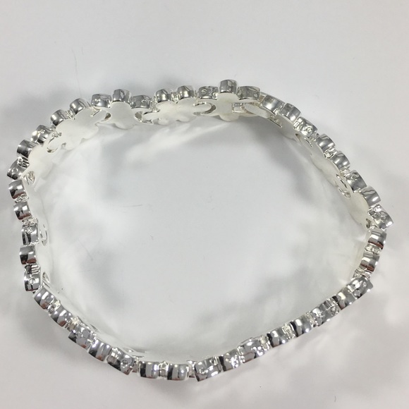 Silver Tone Flower Link Bracelet Foldover Clasp - Picture 7 of 7